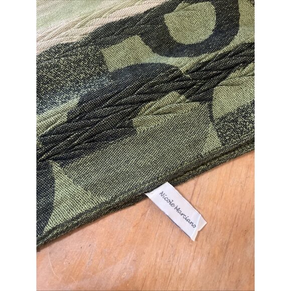 Nicole Marciano Rectangle Scarf Green&brown Textured Print Fringe 68x20 - Picture 5 of 8